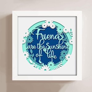Shadow Box SVG 3D Amici, Modello Silhouette 3D, Regalo Amici Multistrato DXF, Shadow Box Cricut SVG, Regalo per Papercut, Lightbox SVG