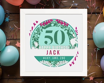 50th Birthday Shadow Box Template: Multilayer Papercut Design (SVG DXF PDF)