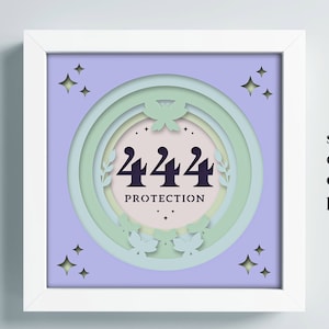 Angelo numero 444 Shadow Box, 3D ShadowBox Svg Protezione numero angelo, Dxf multistrato, Cricut Shadow Box Papercut Template, 444 Lightbox Svg