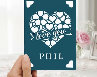 Floral Heart Valentine Card SVG: DIY Papercut, Cricut Joy (Digital Download)