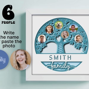 Personalized 3D Family Tree Shadow Box SVG: Cricut & Silhouette (Family of 6)