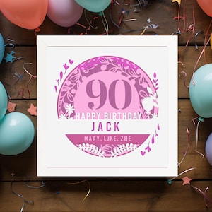 Gelukkige verjaardag Shadow Box, 90e verjaardag sjabloon, meerlaagse DXF, verjaardag Shadow Box, geboortecadeau, papercut sjabloon, lightbox Svg