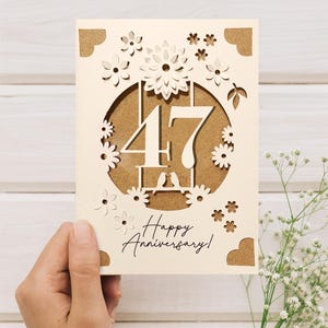 Cricut Anniversary Card SVG, Wedding Anniversary Insert Card Template, 3D DIY Greeting Card for Cricut with Flowers, 47th anniversary gift