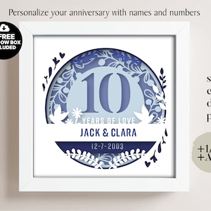 Shadow Box Rocznica 10 lat, Niestandardowe nazwy i numery, Ślubne pudełko cieni, Prezenty rocznicowe, Pliki dla Cricut, Szablon Lightbox Svg