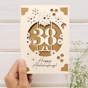 Cricut Anniversary Card SVG, Wedding Anniversary Insert Card Template, 3D DIY Greeting Card for Cricut with Flowers, 38th anniversary gift