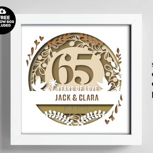 3D Anniversary 65 Years Shadow Box Niestandardowe nazwy i numery, Wedding Shadow Box, Prezenty rocznicowe, Pliki dla Cricut, Szablon Lightbox Svg