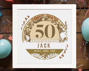 50th Birthday Shadow Box Template: Multilayer Papercut Design (SVG DXF PDF)
