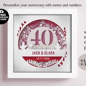 3D Anniversary 40 Years Shadow Box Niestandardowe nazwy i numery, Wedding Shadow Box, Prezenty rocznicowe, Pliki dla Cricut, Szablon Lightbox Svg