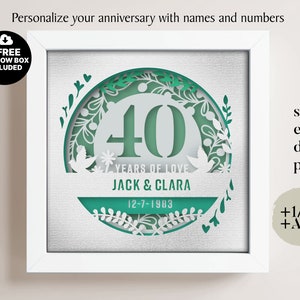 3D Jubiläum 40 Jahre Schattenbox Benutzerdefinierter Name und Zahlen, Hochzeit Schattenbox, Jubiläumsgeschenke, Dateien für Cricut, Vorlage Lightbox etc