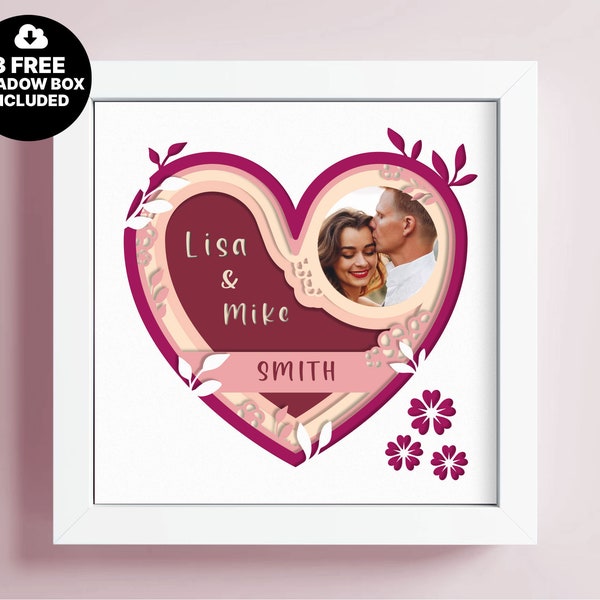 8x10 Customizable Shadow Box SVG, Custom Wedding Shadow Box, Multilayer SVG, Heart Dxf, File For Cricut, Papercut Template, 3D Cricut Png