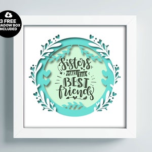Scatola ombra sorelle 3D svg, modello silhouette 3D, regalo sorella multistrato Dxf, scatola ombra Cricut SVG, regalo per Papercut, Lightbox Svg