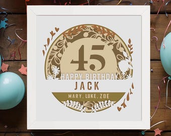 45th Birthday Shadow Box Template: Multilayer Papercut Lightbox (SVG DXF PDF)