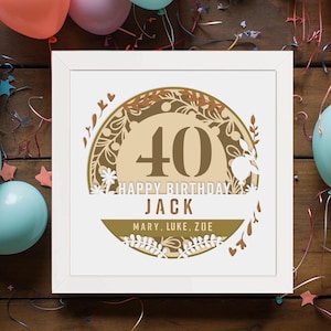 Happy Birthday Shadow Box, Szablon na 40 urodziny, Wielowarstwowy Dxf, Rocznicowy Shadow Box, Prezent na urodziny, Szablon Papercut, Lightbox Svg