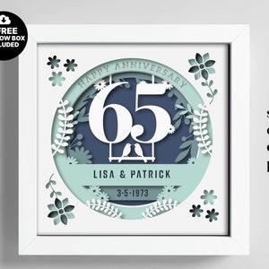 3D Anniversary 65 Years Shadow Box Niestandardowe nazwy i numery, Wedding Shadow Box, Prezenty rocznicowe, Pliki dla Cricut, Szablon Lightbox Svg