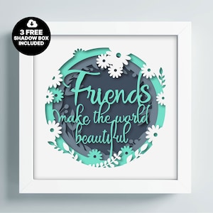 Caixa de Sombra SVG 3D Amigos, Modelo de Silhueta 3D, Presente de Amigos Multicamadas DXF, Caixa de Sombra Cricut SVG, Presente para Papercut, Caixa de Luz SVG