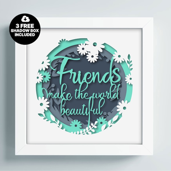 3D FRIENDS Shadow Box svg, 3D Sillhouette Template, Multilayer Friends Gift Dxf, Cricut Shadow Box SVG, Gift For Papercut, Lightbox Svg