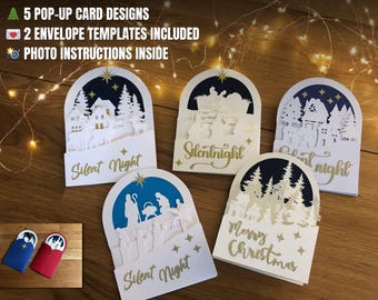 Bundle of 5 Pop-Up Card SVG Templates – 3D Greeting Cards + 2 Envelopes – Cricut & Silhouette Digital Download