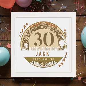 Happy Birthday Shadow Box, Szablon na 30 urodziny, Wielowarstwowy Dxf, Rocznicowy Shadow Box, Prezent na urodziny, Szablon wycinanki, Lightbox Svg
