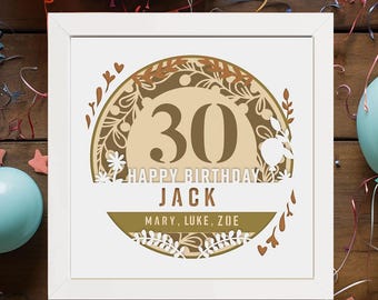 30th Anniversary Shadow Box SVG – Personalized Wedding Gift Cricut File, 3D Paper Cut Light Box Template