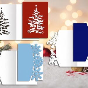 Plantilla SVG para tarjeta navideña: tarjeta plegada de 5×7" (10×7" desplegada) – Diseño navideño de papel recortable para Cricut y Silhouette, tarjeta con capas, descarga instantánea