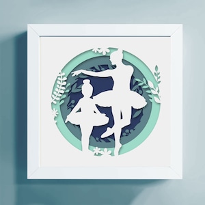 Modèle de boîte d'ombre de ballet Papercut, cadeau pour professeur de danse, cadeau de danseuse multicouche Dxf, Cricut ShadowBox SVG, découpe de papier de ballet classique