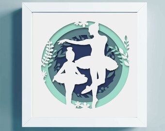 Shadow Box ballet Template: Dancer Gift (SVG, DXF, PDF). Swan dance