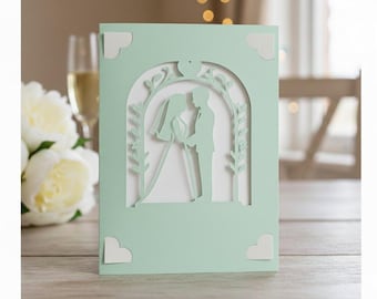 Bruidspaar kaart SVG – 3D gelaagde verjaardag wenskaartsjabloon, bruid en bruidegom papercut ontwerp cricut