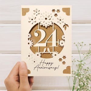 Cricut Anniversary Card SVG, Szablon karty z okazji rocznicy ślubu, 3D DIY Kartka z pozdrowieniami dla Cricut z kwiatami, Prezent na 24. rocznicę