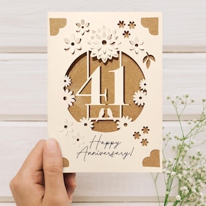 Cricut verjaardag kaart SVG, huwelijksverjaardag kaartsjabloon invoegen, 3D DIY-wenskaart voor Cricut met bloemen, 41e verjaardag cadeau