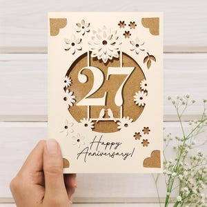 Cricut Anniversary Card SVG, Wedding Anniversary Insert Card Template, 3D DIY Greeting Card for Cricut with Flowers, 27th anniversary gift