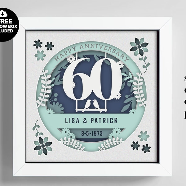 3D Anniversary 60 Years Shadow Box Custom Name and Numbers, Wedding Shadow Box, Anniversary Gifts, Files For Cricut, Template Lightbox Svg 3D Anniversary 60 Years Shadow Box Custom Name and Numbers, Wedding Shadow Box, Anniversary Gifts, Files For Cricut, Template Lightbox Svg