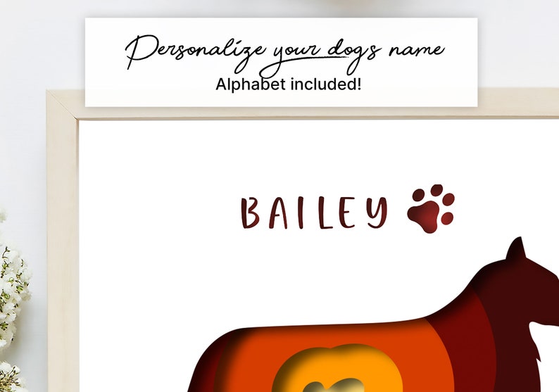 Nom personnalisé de chien 3D, Teckel SVG, Pet Memorial ShadowBox, Dog Shadow Box, Animal Shadow Box, Light Box Template, Cricut Project, Shadow Box image 5