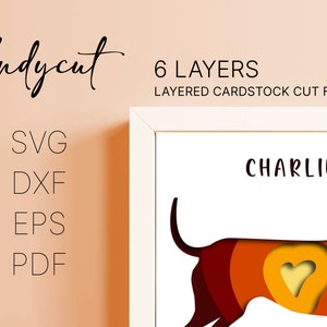 Nom personnalisé de chien 3D, Teckel SVG, Pet Memorial ShadowBox, Dog Shadow Box, Animal Shadow Box, Light Box Template, Cricut Project, Shadow Box image 3