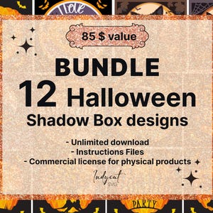 Halloween Bundle 12 Shadow Box SVG - Perfect for Cricut Projects, Light Box Papercut, and DIY Shadow Box design space, silhouette boo dxf