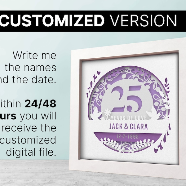 3D Anniversary 25 Years Shadow Box Customized Name and Date, Wedding Shadow Box, Anniversary Gifts, Files For Cricut, Template Lightbox Svg 3D Anniversary 25 Years Shadow Box Customized Name and Date, Wedding Shadow Box, Anniversary Gifts, Files For Cricut, Template Lightbox Svg