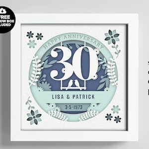 3D Anniversary 30 Years Shadow Box Niestandardowe nazwy i numery, Wedding Shadow Box, Prezenty rocznicowe, Pliki dla Cricut, Szablon Lightbox Svg