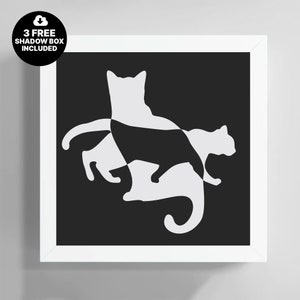 Shadowbox chat Svg, art minimaliste chat, PaperCut Lightbox, modèle de chat Shadow Box, chat 3D facile, papier cartonné SVG