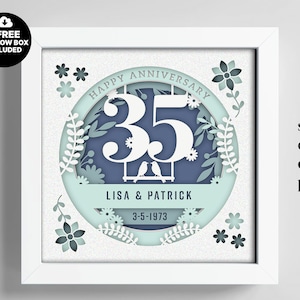 3D Anniversary 35 Years Shadow Box Niestandardowe nazwy i numery, Wedding Shadow Box, Prezenty rocznicowe, Pliki dla Cricut, Szablon Lightbox Svg