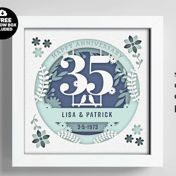 3D Anniversary 35 Years Shadow Box Custom Name and Numbers, Wedding Shadow Box, Anniversary Gifts, Files For Cricut, Template Lightbox Svg