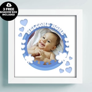 Marco de fotos de bebé 3D Caja de sombras SVG, Plantilla de recién nacido 3D, Dxf multicapa, Caja de sombras Cricut, Plantilla de corte de papel, Caja de luz de bienvenida a casa Svg