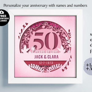 Rocznica 50 lat Shadow Box Niestandardowe imię i numery, Ślubne Shadow Box, Prezenty rocznicowe, Pliki dla Cricut, Szablon Lightbox Svg