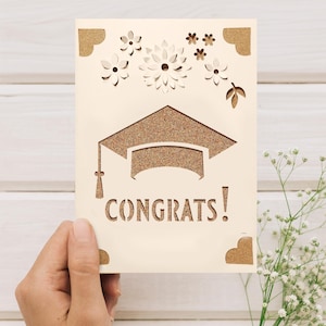 Biglietto di laurea SVG con berretto e congratulazioni / Biglietto da inserire per Cricut Joy / Regalo di laurea fai da te / Biglietto da inserire Cricut per laureato