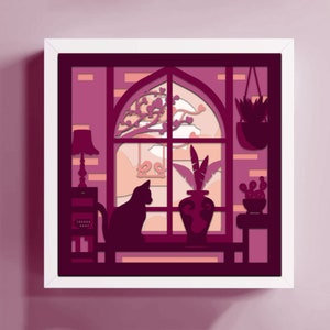 Shadow Box 3D Cuisine pour chat | Modèle Cricut Lightbox | Décoration de cuisine pour amoureux des chats, modèle Papercut Svg, Shadowbox dxf, espace de conception de chat pdf