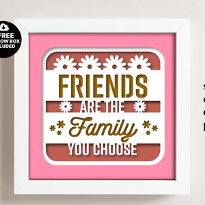 Caixa de sombra 3D Friends SVG, modelo de presente de amigos multicamadas rosa, silhueta Cricut e design de caixa de luz para decoração de papel recortado, presente para meninas