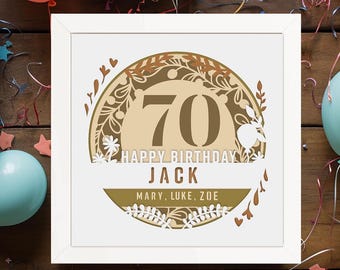 70th Birthday Shadow Box Template: Multilayer Papercut Design (Digital Download)