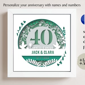 Nom personnalisé 3D Français anniversaire 40 ans Shadow Box, Shadow Box de mariage, cadeaux d'anniversaire, fichier Cricut, modèle Lightbox Svg