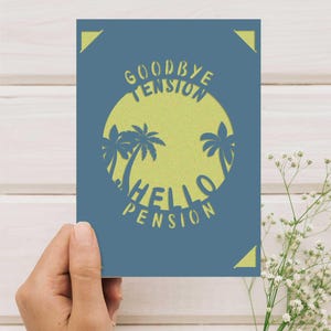 Carta di pensionamento in formato SVG, Addio tensione, benvenuto carta di pensione, Biglietto da inserire Cricut, Biglietto divertente fai da te in formato SVG, Modello di carta piegata e ritagliata