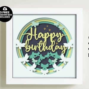 Caja de sombras 3D de feliz cumpleaños (SVG), plantilla de silueta 3D, regalo multicapa (DXF), caja de sombras Cricut (SVG), regalo para Papercut, caja de luz (SVG)