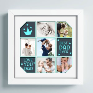 Caja de sombras 3D con el mejor papá del mundo, fotos personalizadas, marco de fotos múltiple, caja de sombras para el día del padre, regalo de cumpleaños Svg, arte de papel en capas, caja de sombras Svg