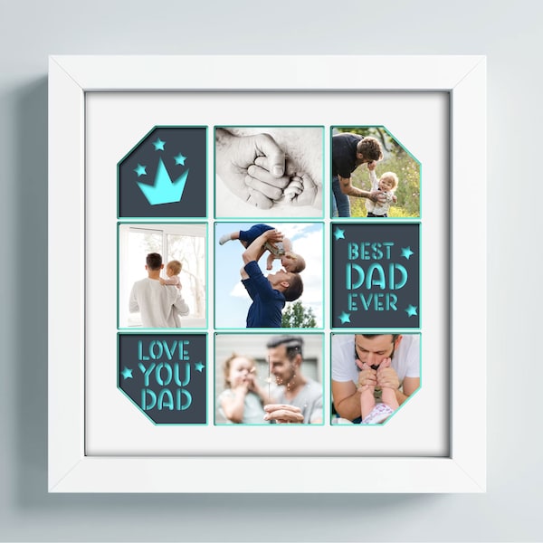 3D Best Dad Ever Shadow Box Custom Photos, Multi Photo Frame, Fathers Day Shadow Box, Birthday Gift Svg, Layered Paper Art, Shadow Box Svg